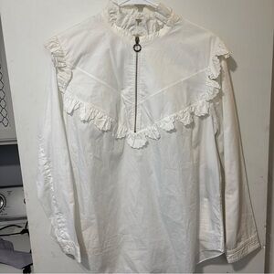 NWT Nina Ricci Barneys White Ruffle Long Sleeve Half Zip Top Shirt Size 44 US 12